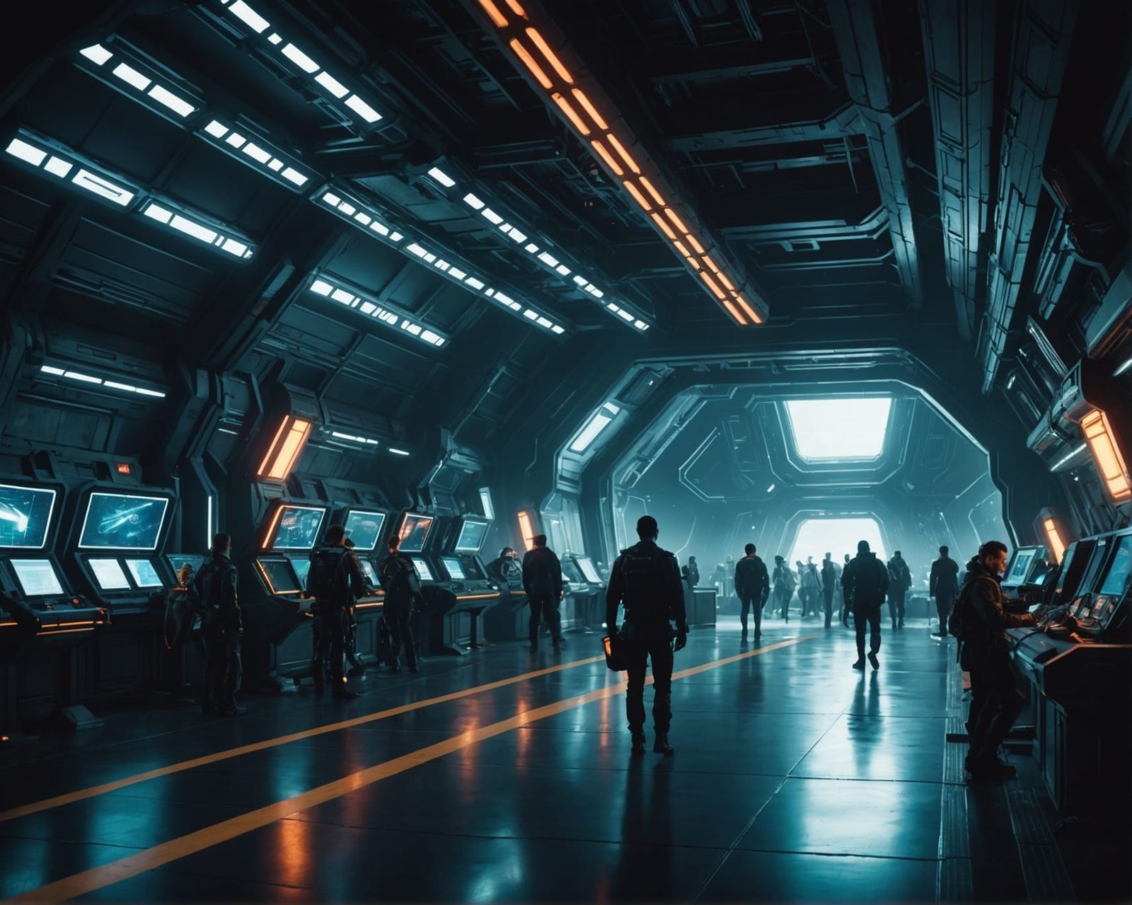 Futuristic Cyberpunk Spaceport Corridor in Cinematic Style