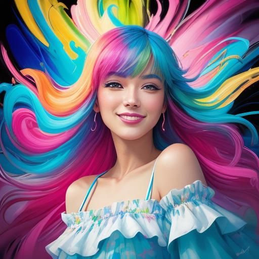 Neon Clouds Surround Smiling Portrait in Pop Art