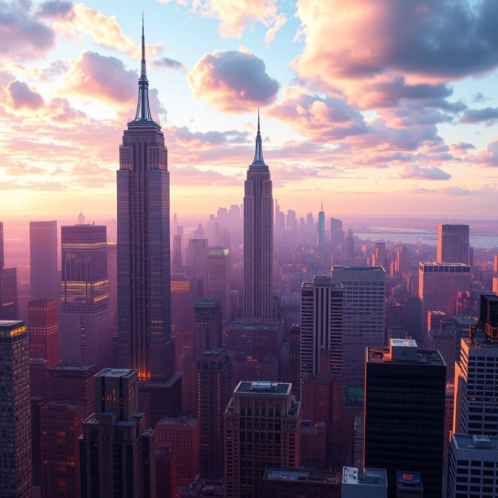 New York City Skyline in Vibrant, Dreamlike Detail