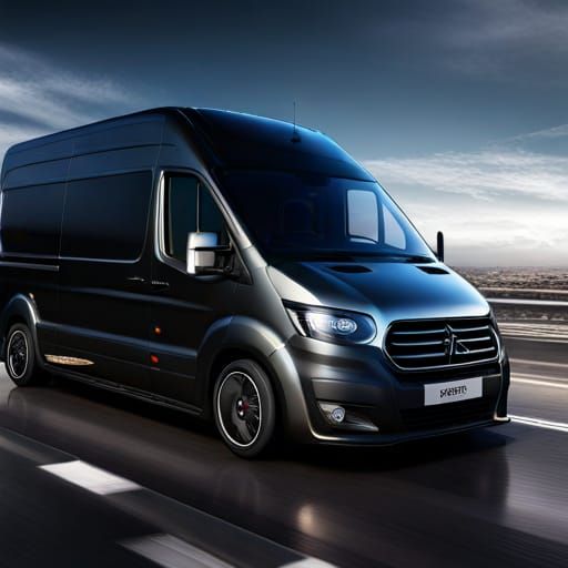 Sleek Black Van Racing Down the Road