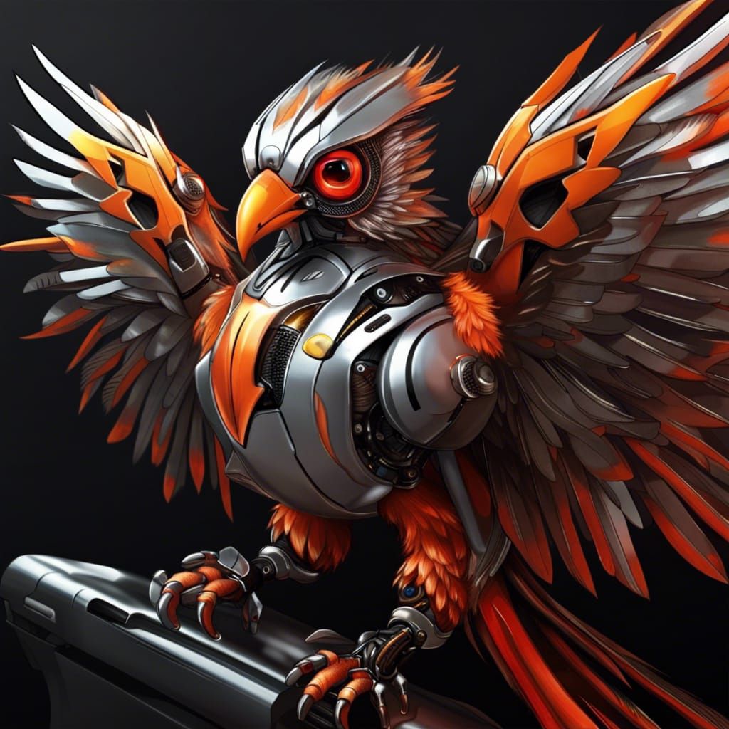 Robot Phoenix Bird in Hyperrealism