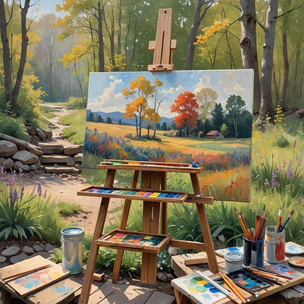 Impressionist Landscape Painting in 19th Century Studio