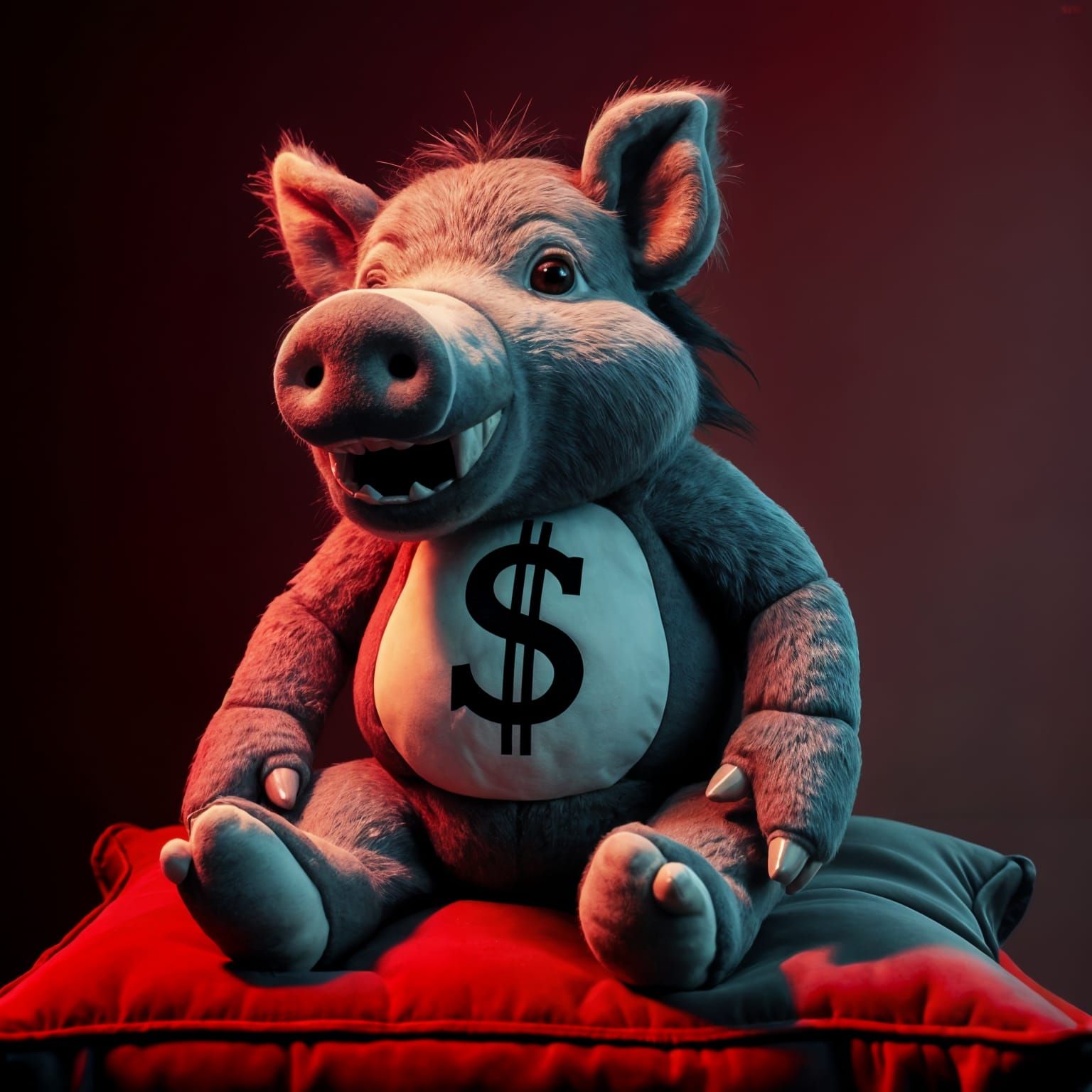 Grey Wild Boar Plush Toy with Dollar Symbol