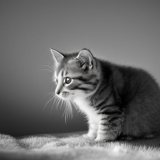 Cute Kitten Plays with Yarn: Hyperdetailed Charcoal Drawing