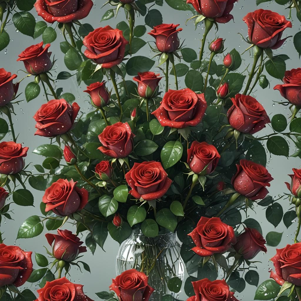 Lush Red Rose Bouquet: Detailed Matte Painting