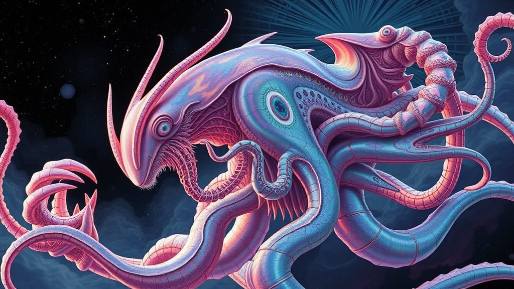 Mystical Morphing Creature in Abstract Surrealist Style