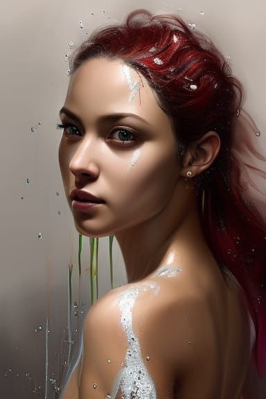 Hyperrealistic Portrait of a Wet Woman