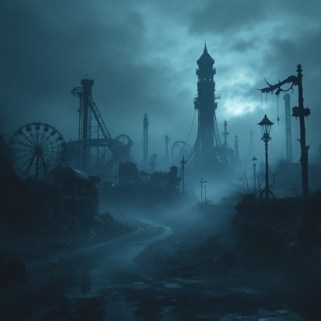 Eerie Abandoned Theme Park in Fog
