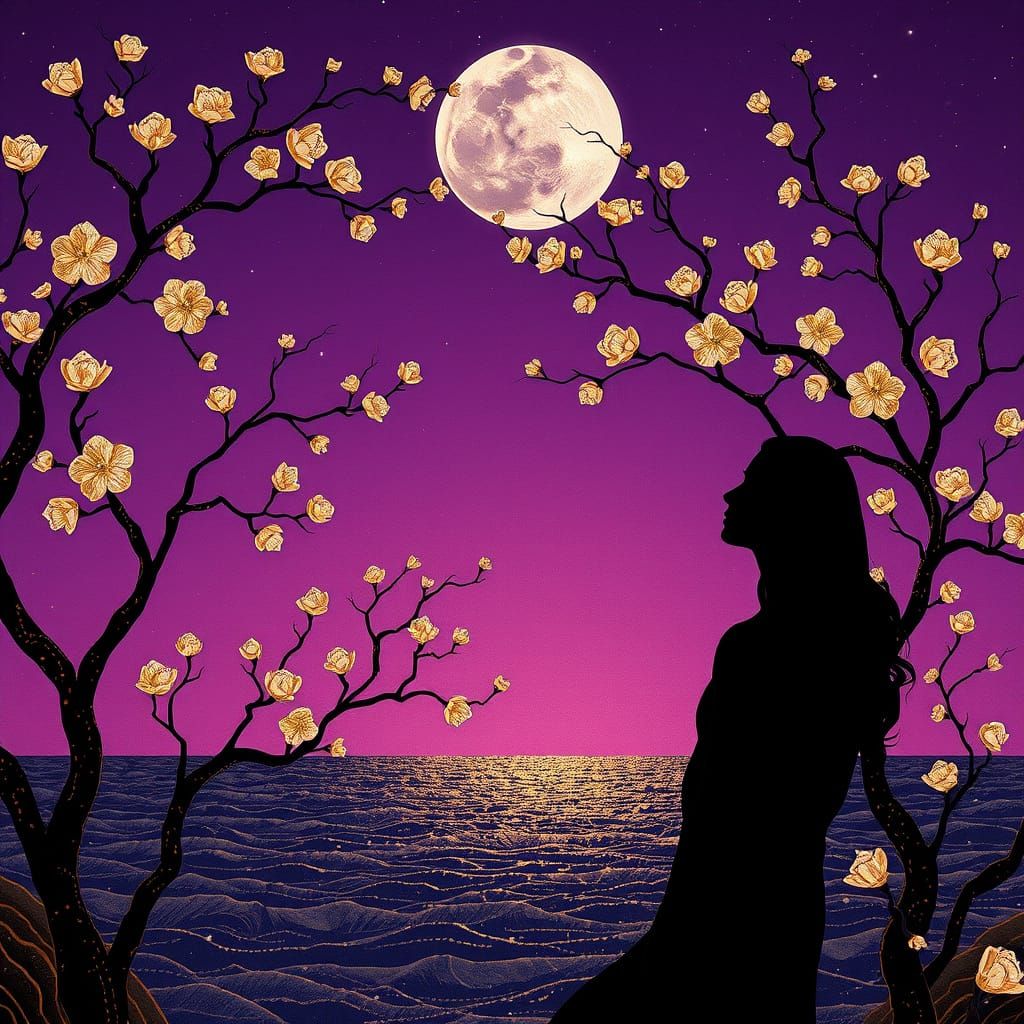 Ethereal Silhouette in Moonlit Fantasy Landscape