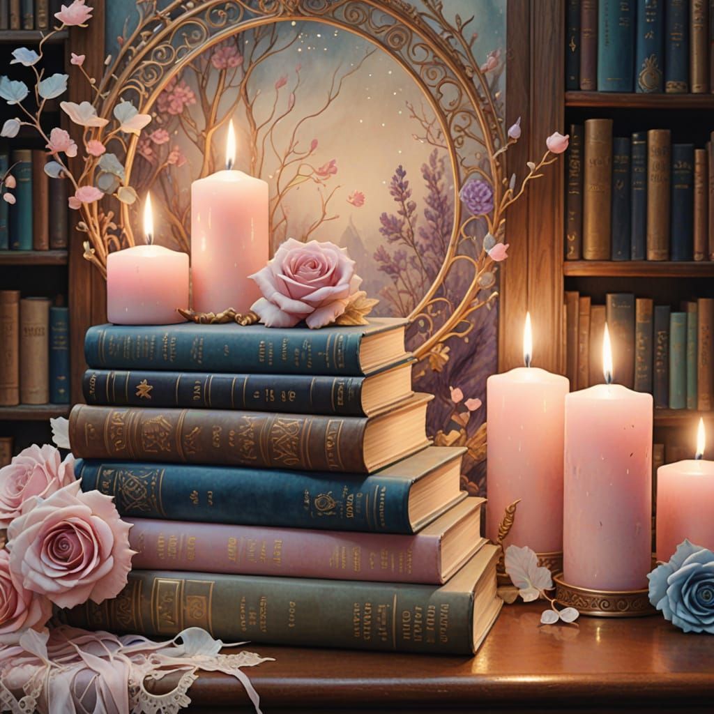 Mystical Bohemian Bookshelf in Whimsical Watercolor Style