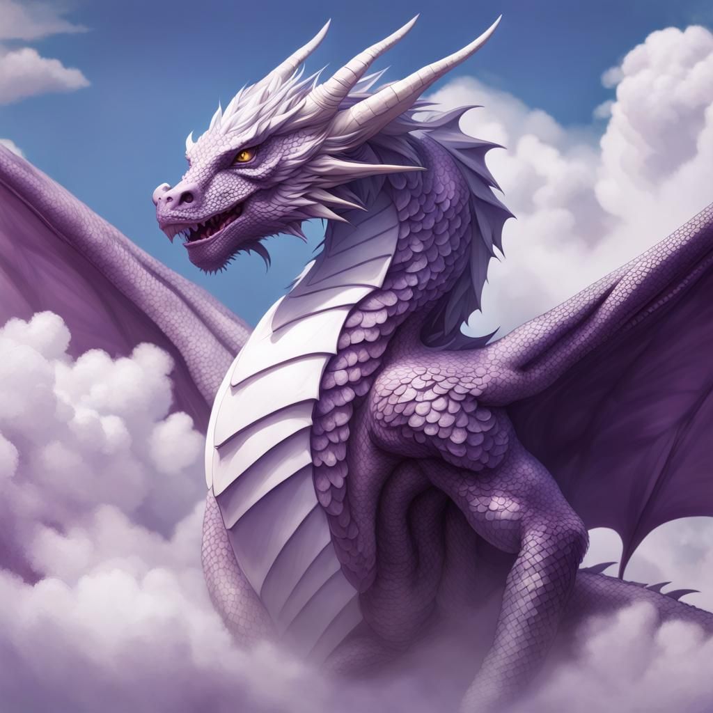 Purple and White Dragon on Cloud, Digital Art
