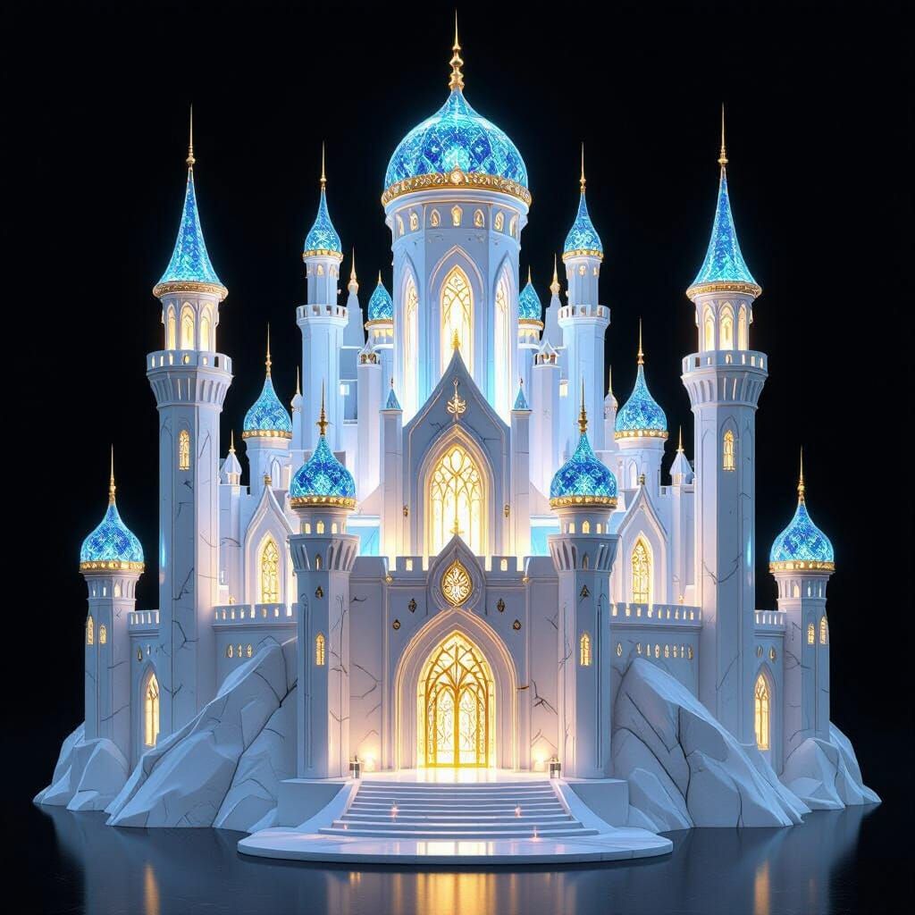 Majestic Marble Fantasy Castle in 3D Style