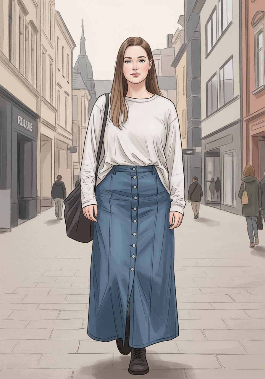 Curvy Woman Walking in a German City, Digital Painting