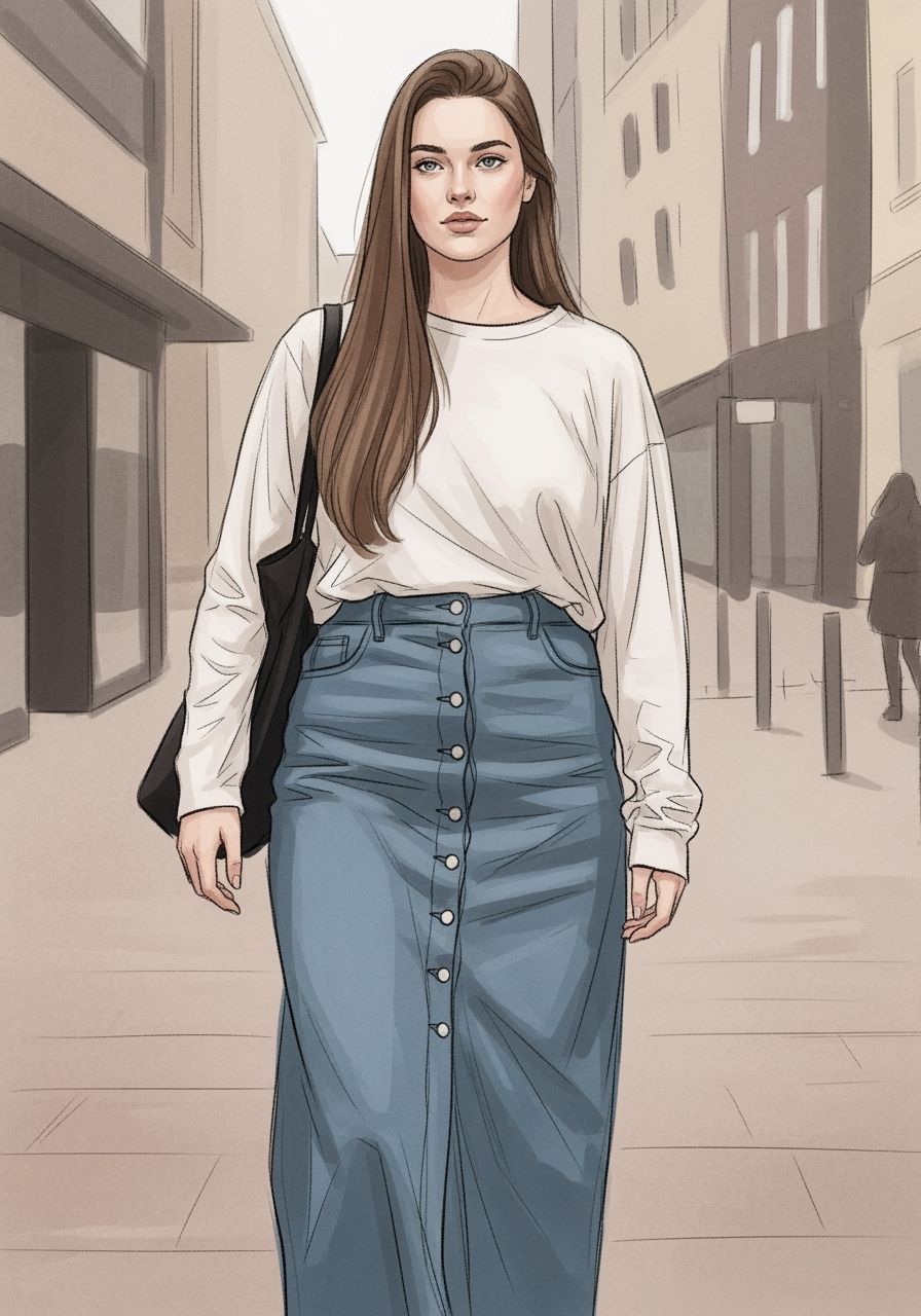 Woman in Denim Skirt Walking in German City