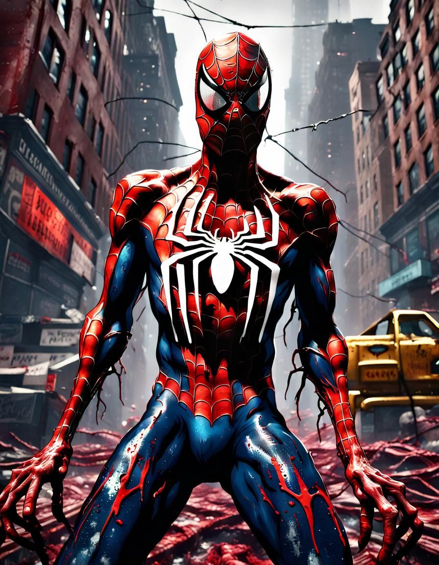 Creepy Zombie Spider-Man in Ruined New York