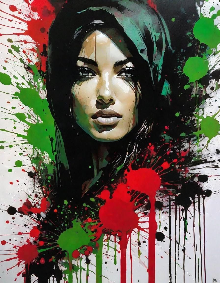 Striking Ink Splatter Portrait of Palestinian Woman