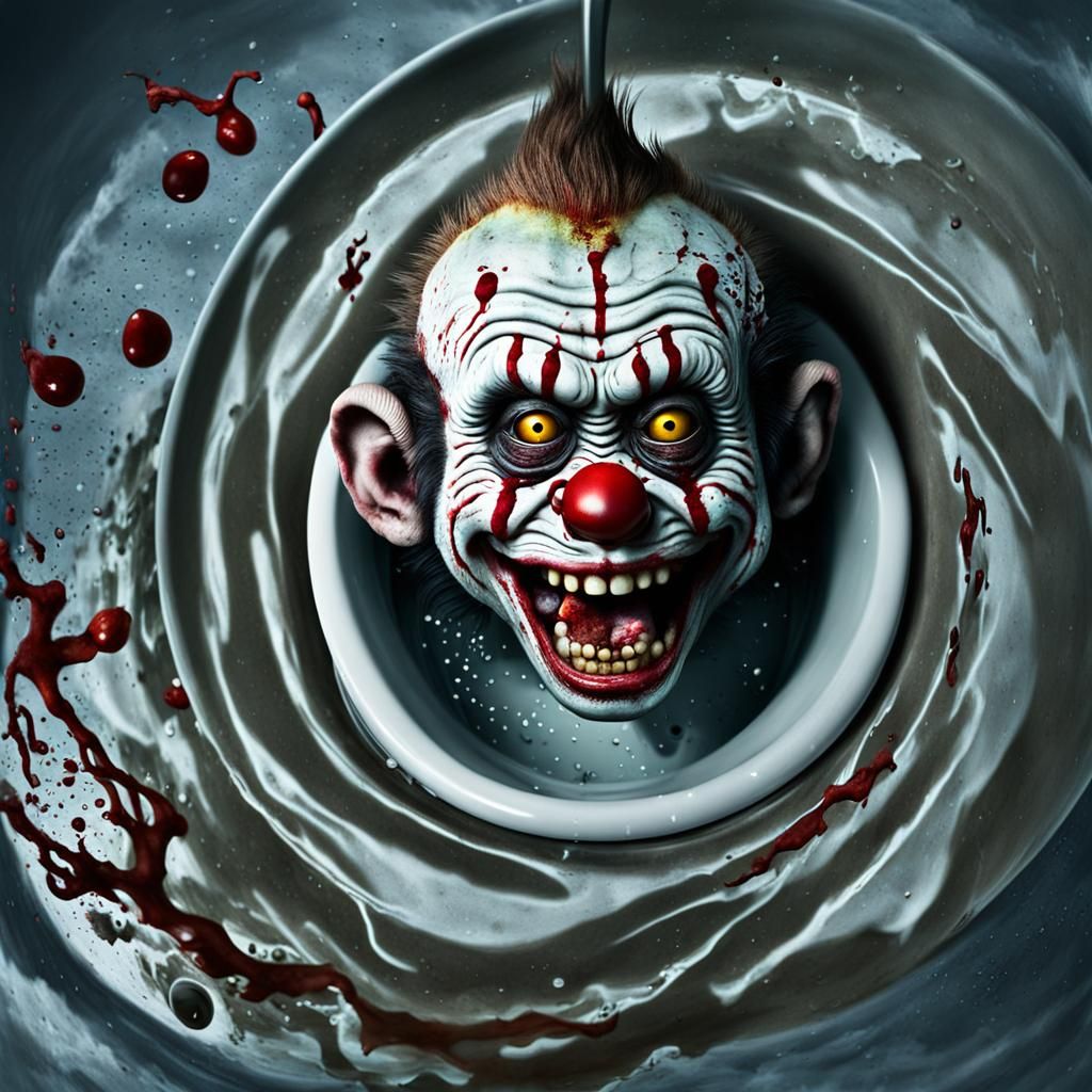 Zombie Clown Baby Head in Toilet: Digital Painting