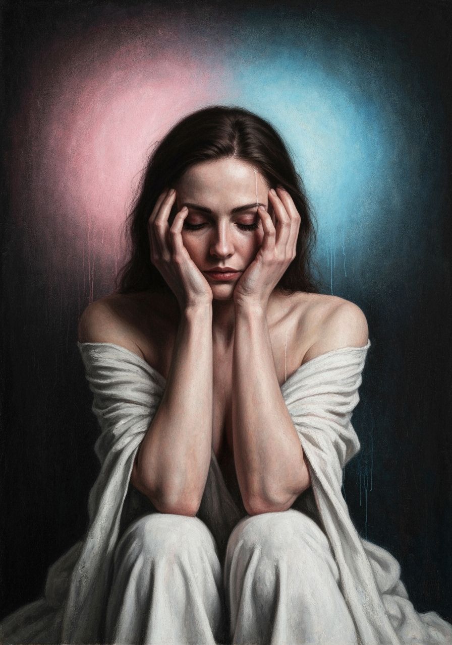 Tormented Woman in Dreamlike Watercolor Style