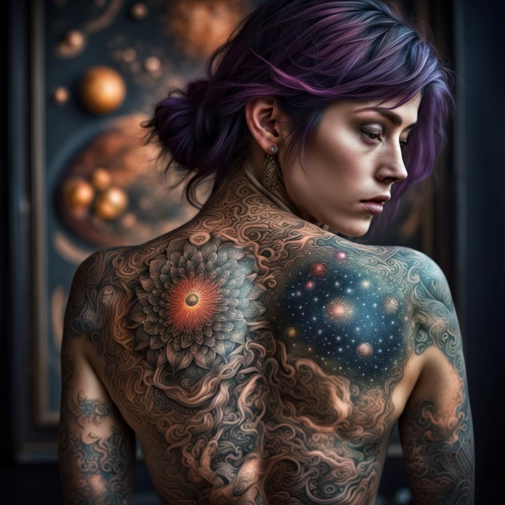 Cosmic Fantasy Woman with Seed Tattoos