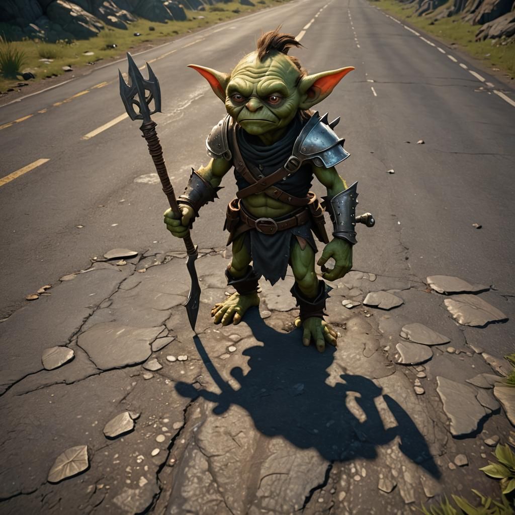 Goblin Warrior at the Crossroads: Cinematic 3D Render