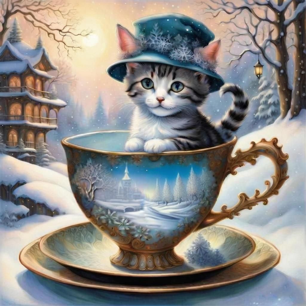 Winter Forest on Teacup in Art Nouveau Style