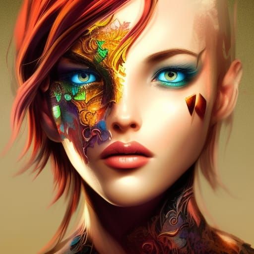 Hyperrealistic Face with Dramatic Lighting and Splash Art