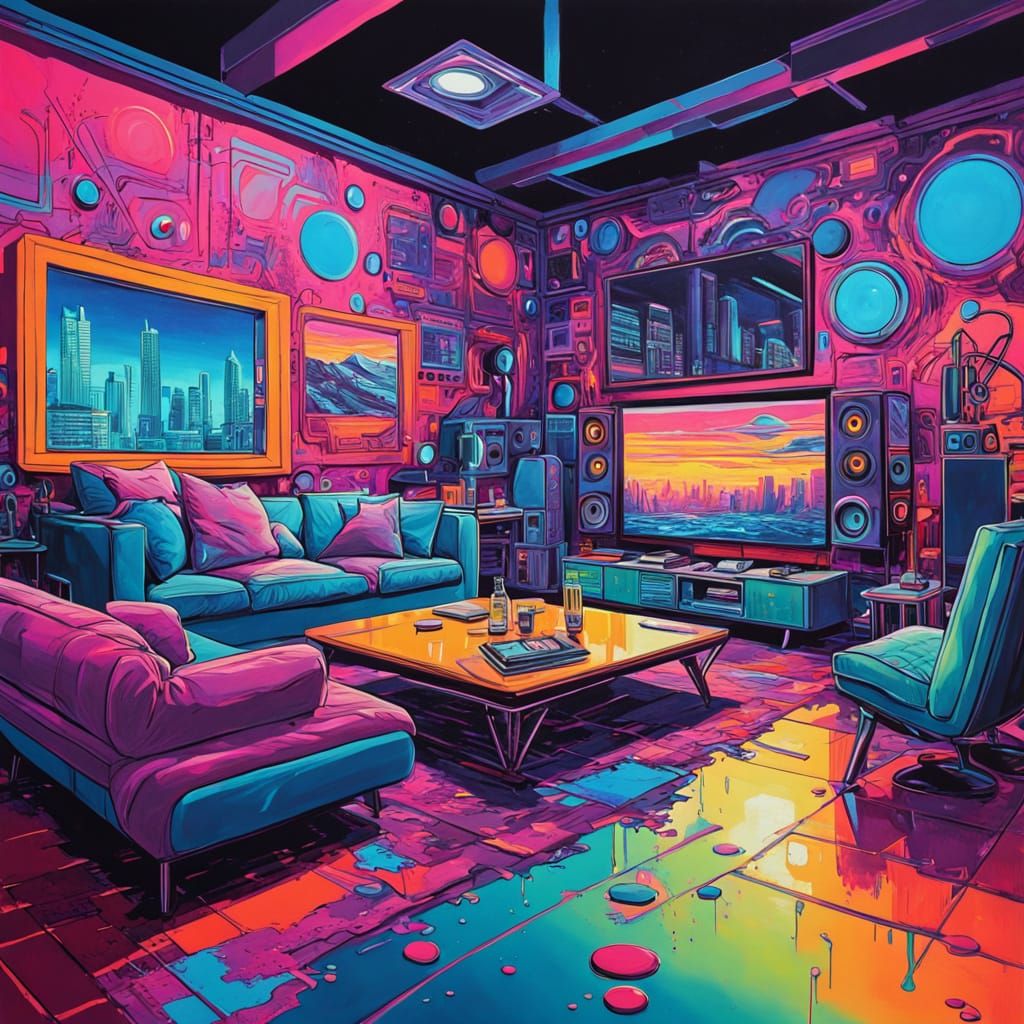 Graffiti-Style Musical Notes in a Neon-Lit Club Scene