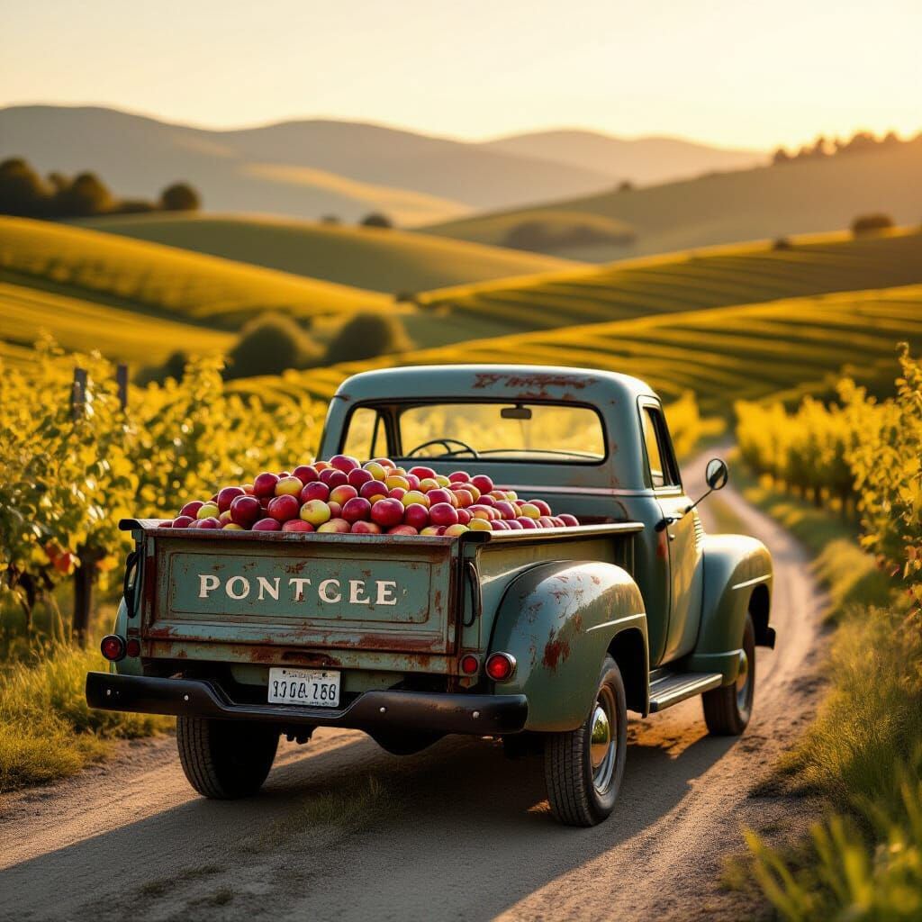 Vintage Truck with Apples at Golden Hour