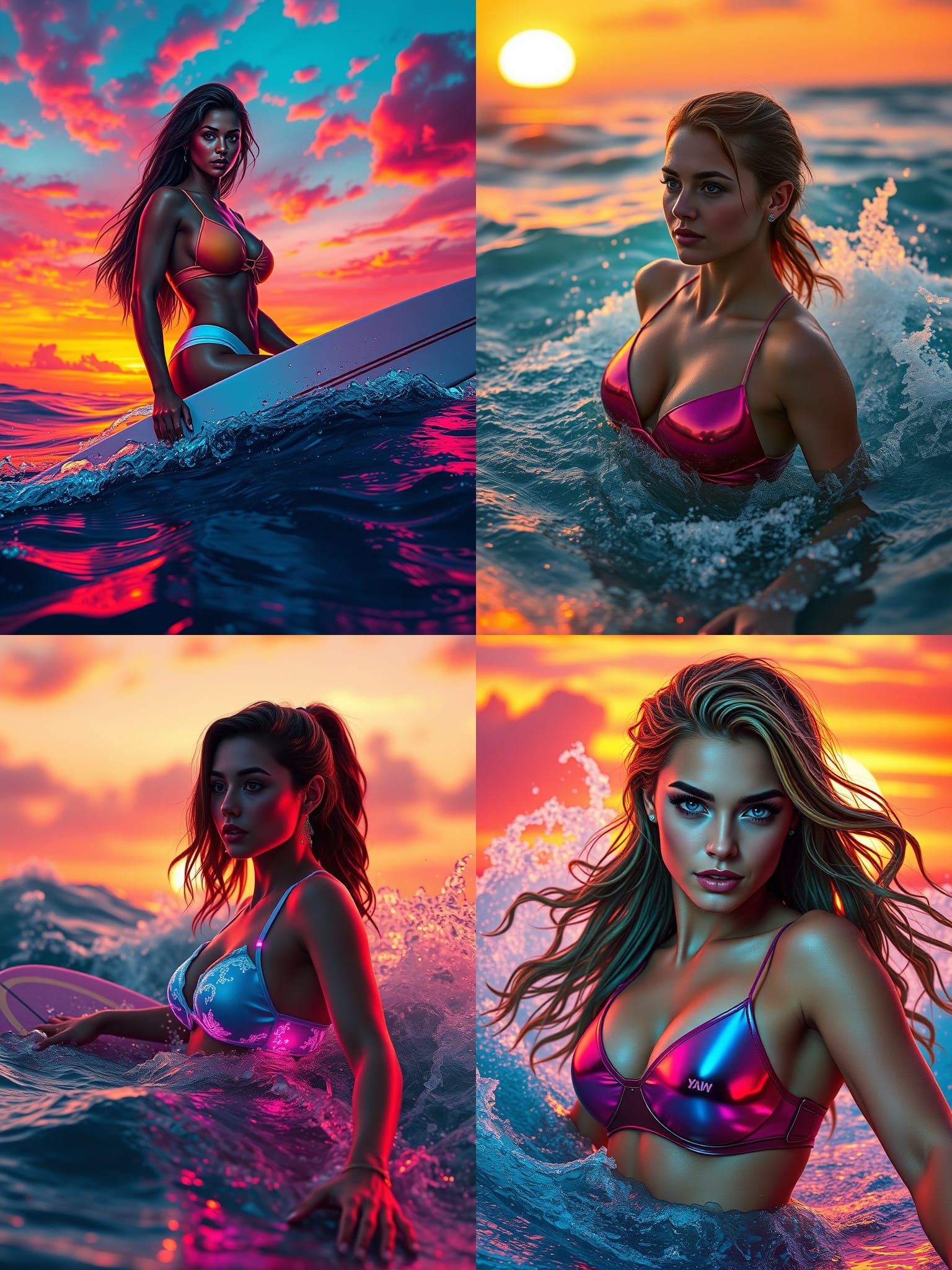 Sunset Swimmer Portrait in Synthwave Style