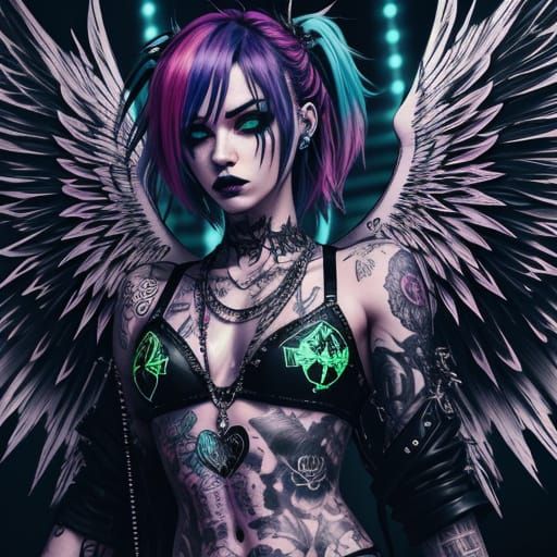 Fallen Angel with Tattoos in Pastel Goth Style