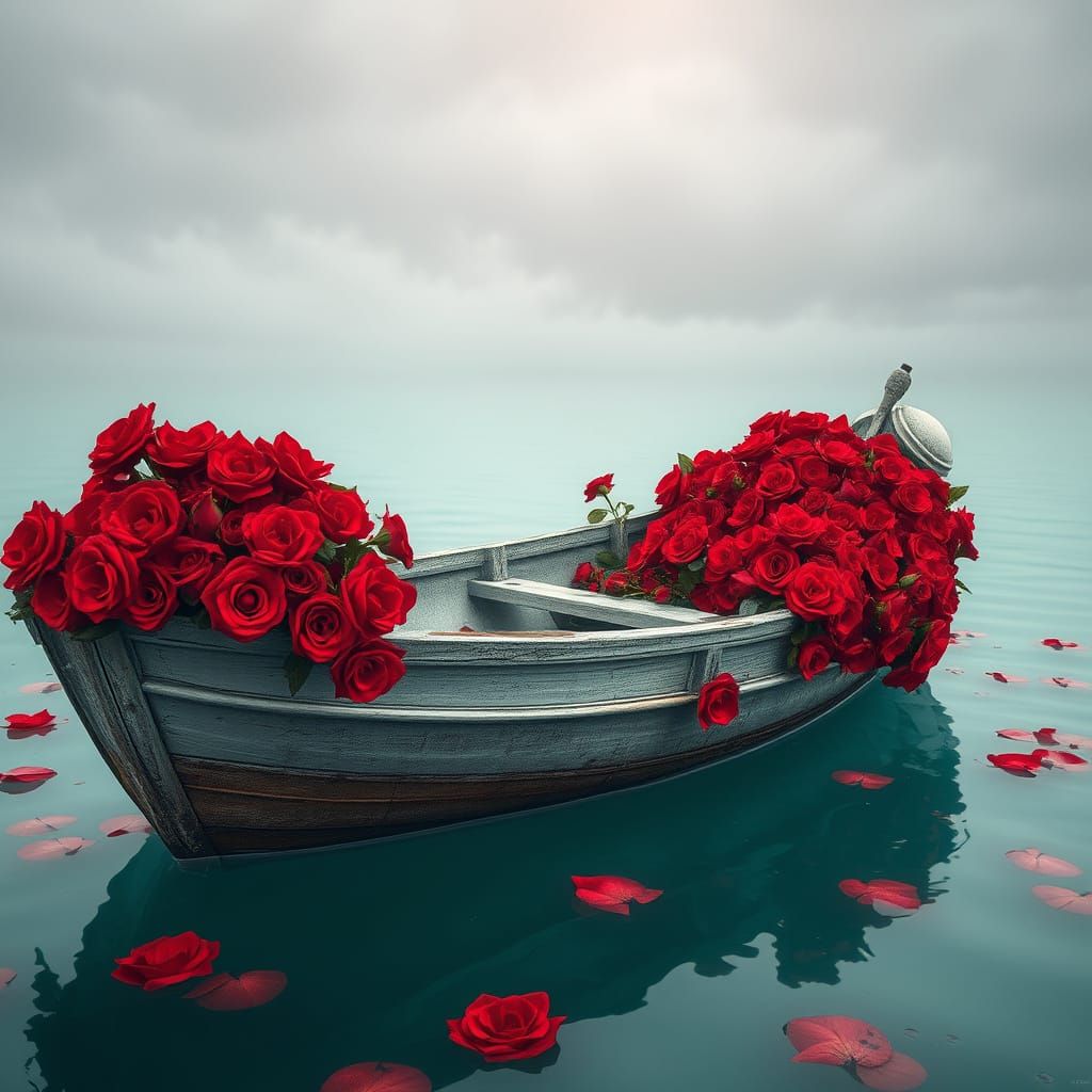 Surreal Fishing Boat Scene in Soft Watercolors