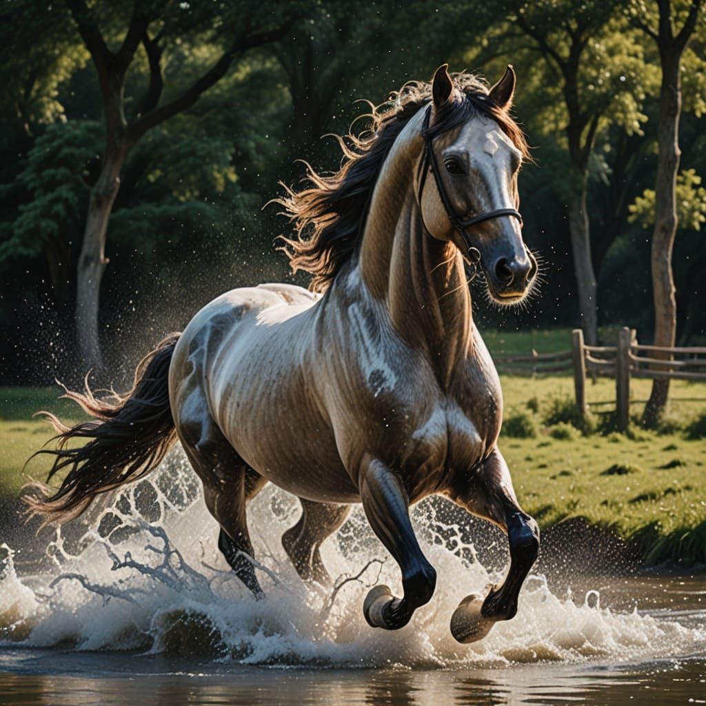 Majestic Water Horse Galloping in Cascading Waves