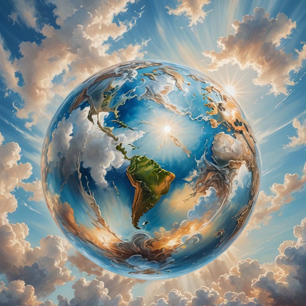 Surreal Metal Sphere Devouring Earth in Oil Painting Style