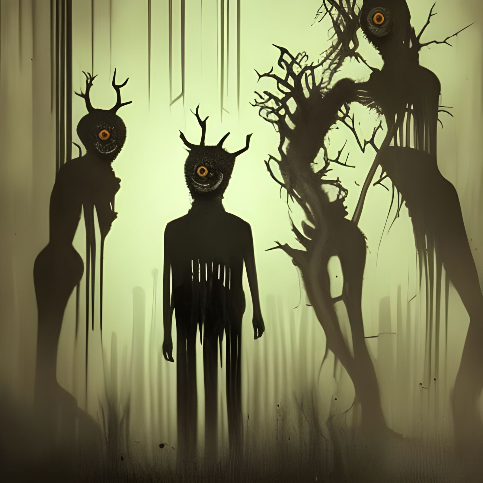 Eerie Horror Illustration of Uncanny Shadows as Oil Painting