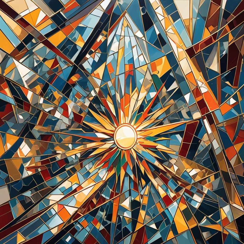 Stained Glass Refraction in Cubist Art Deco Style