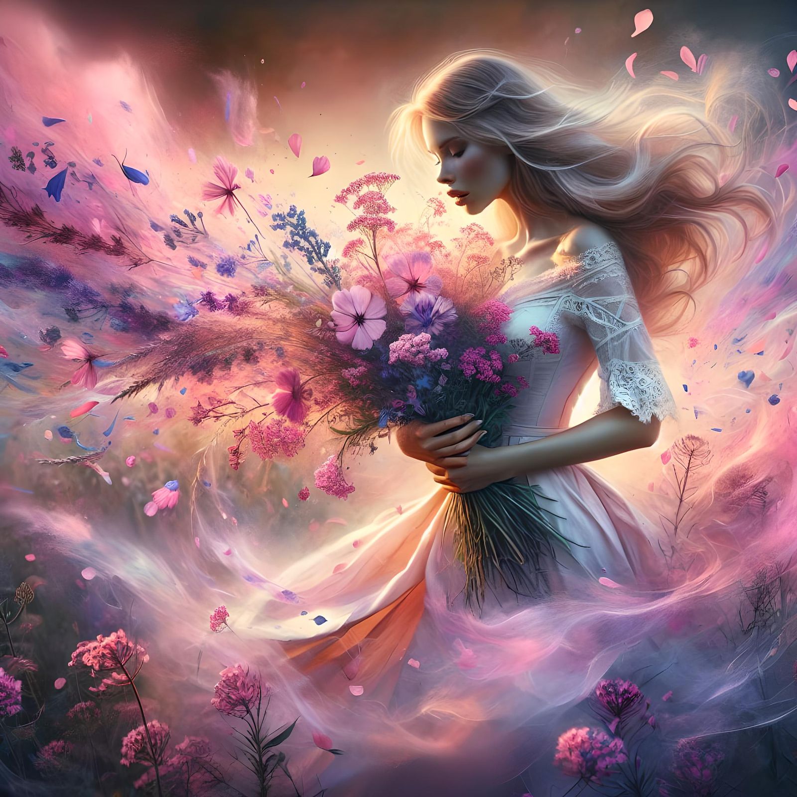 Whirlwind of Petals: A Digital Watercolor Illustration