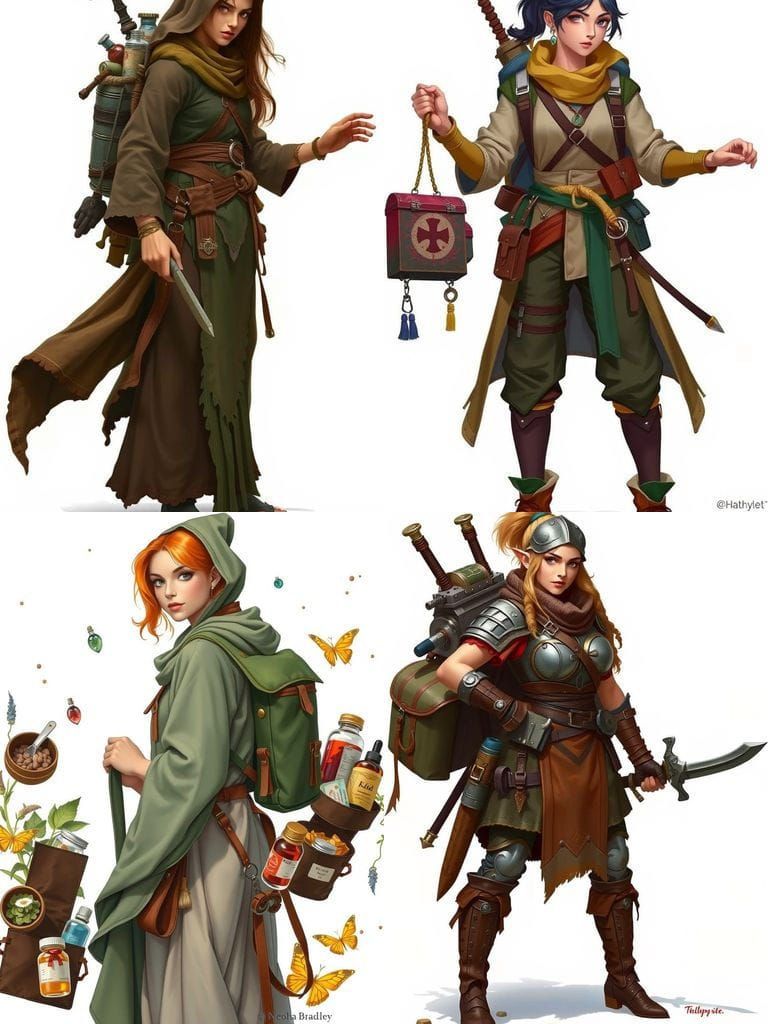 Fantasy Healer Monk with Backpack and Healing Kit