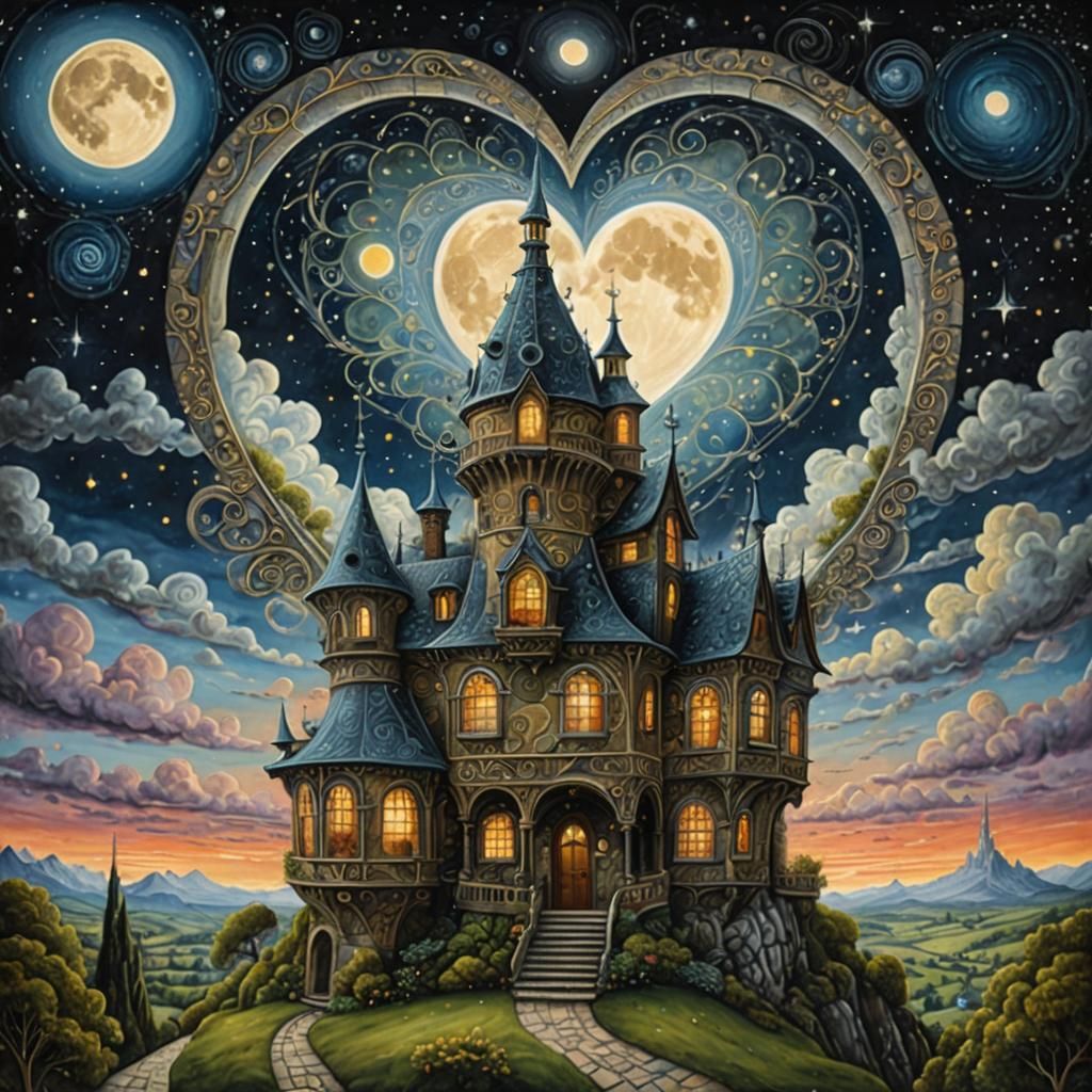 Heart Building in Whimsical Impasto Style