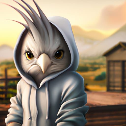 Cockatiel in Hoodie, Anime Key Visual Style