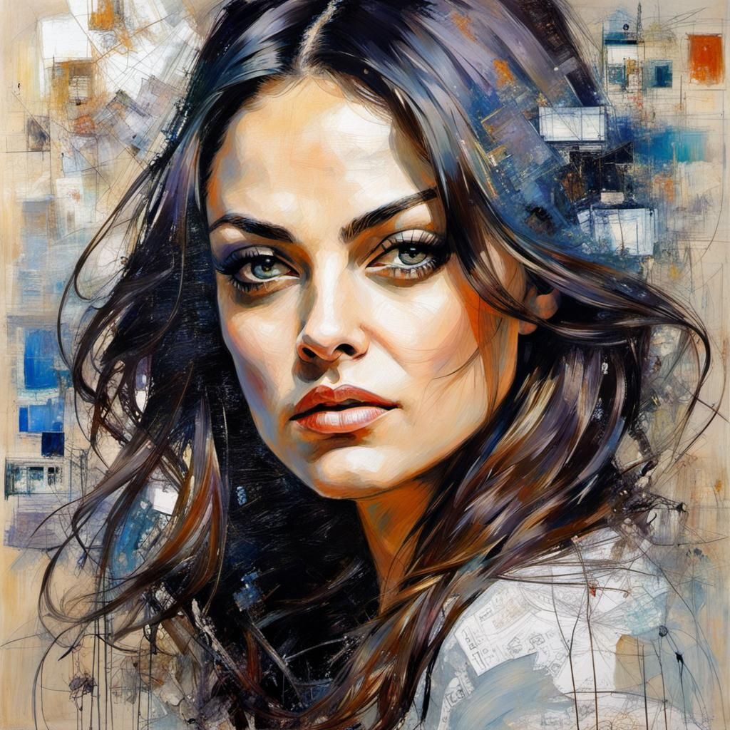 Abstract Portrait of a Woman with Symbolic Designs