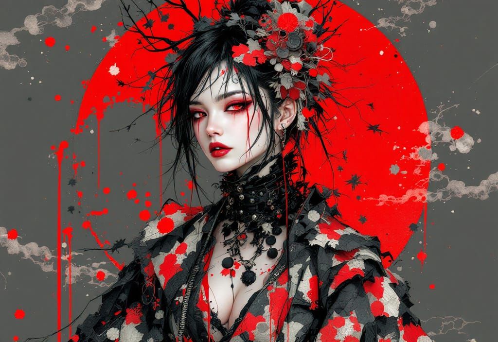 Punk Kimono Fashion: Watercolor and Pen Art