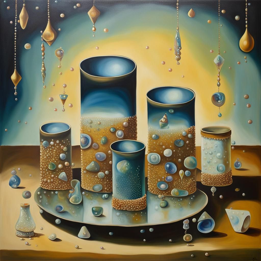 Surreal Beakers and Pearls in Dali Style