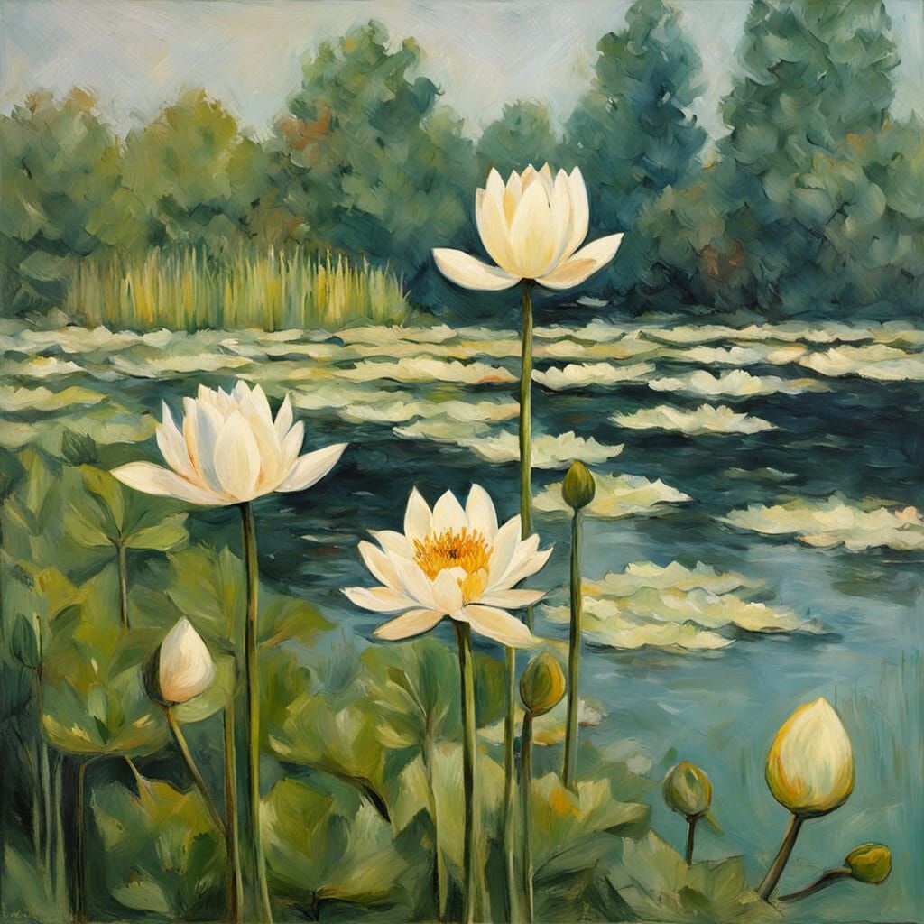 Lotus Flower in Rousseau-Inspired Naive Art