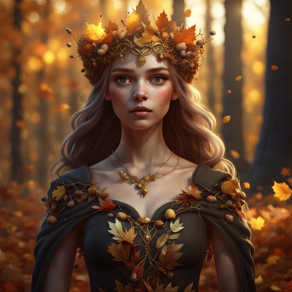Autumn Elf Girl in Woodland Setting