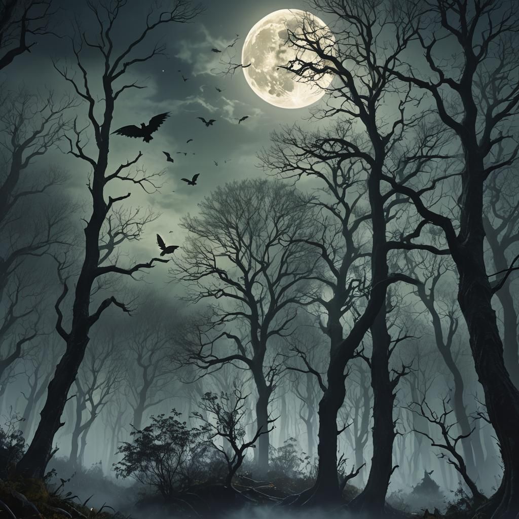 Witches' Night Battle in a Foggy Forest