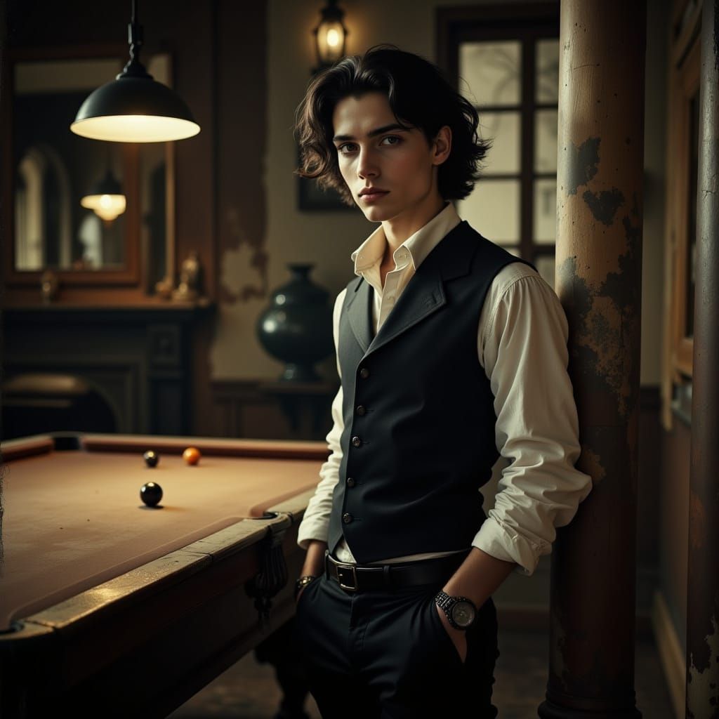 Nostalgic Pool Hall Portrait in Cinematic Lighting
