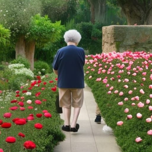 Elderly Couple in a Floral Garden