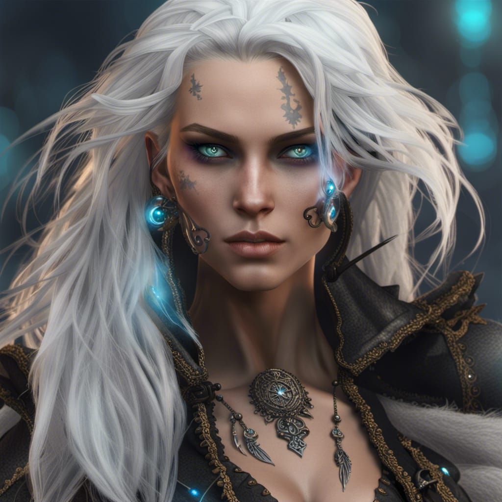 Caucasian Female Warlock Casting Eldritch Blast