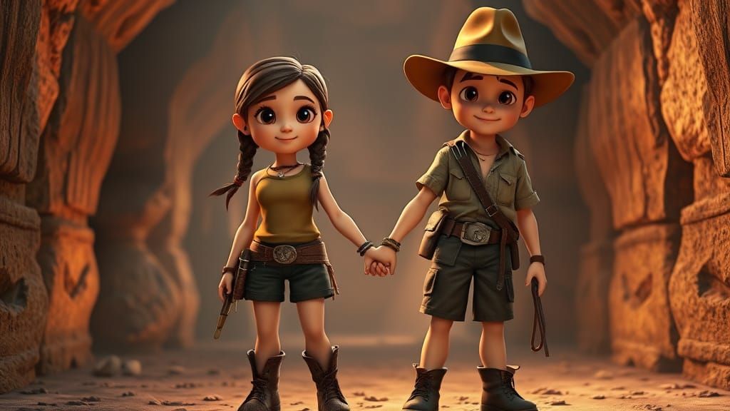 Lara Croft and Indiana Jones as Pixar Kids