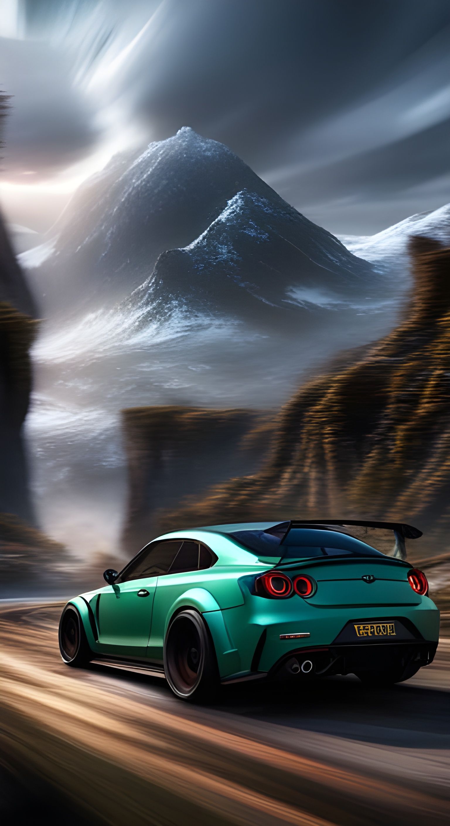 Fantastical Car Drifting in Detailed Matte Painting